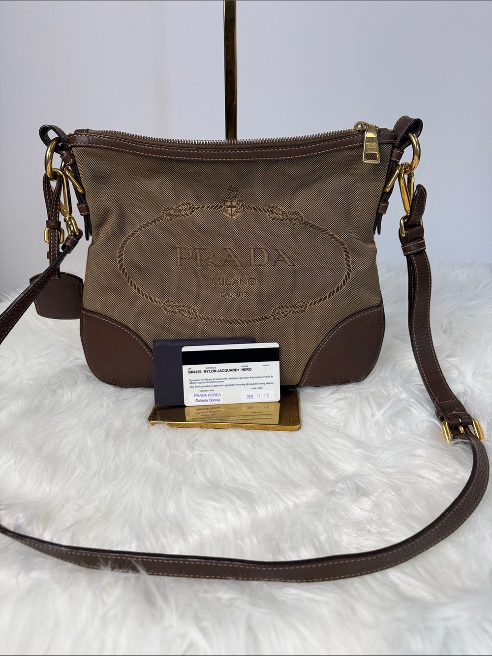 Prada Jacquard Logo Crossbody Bag – Brown